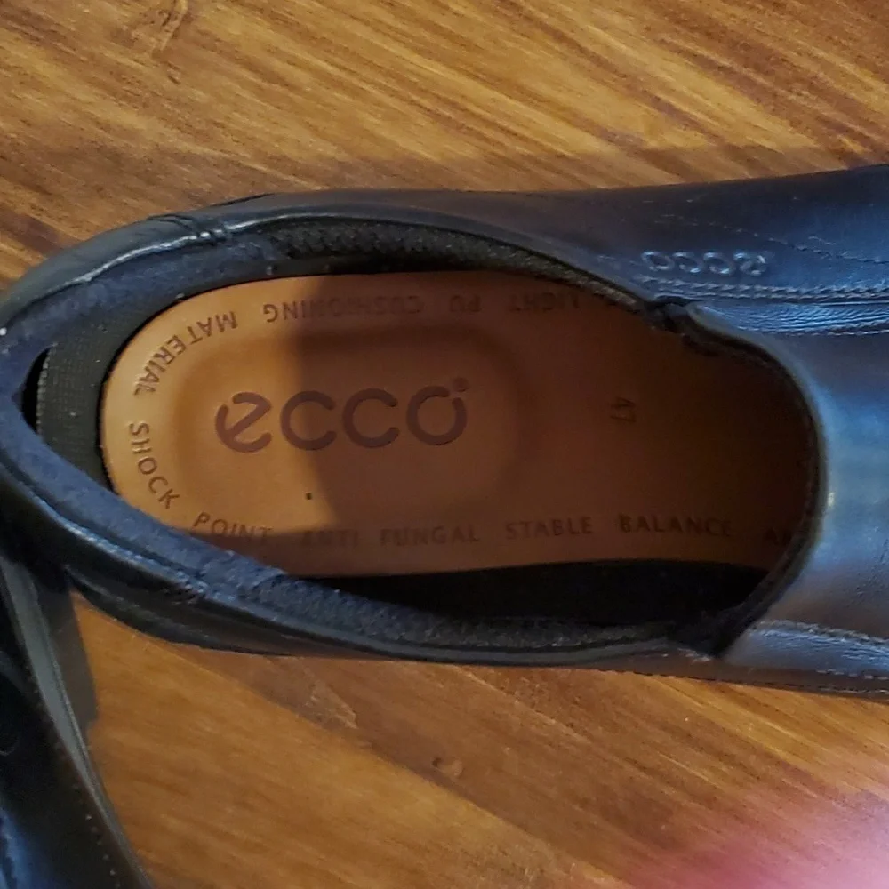 Ecco- Mens Black Leather Slip On Loafers Dress Shoes Comfort New! Sz.13